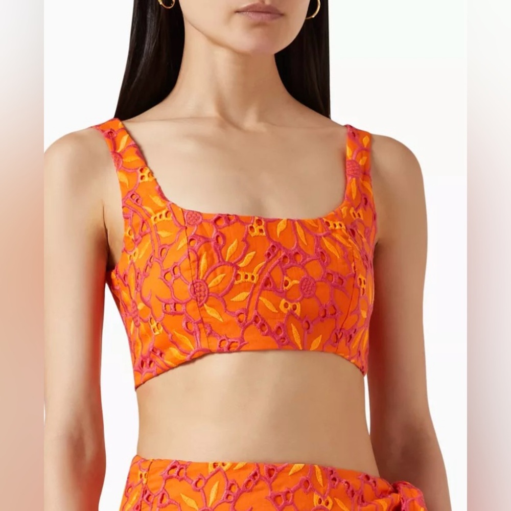 NWT Waimari Orange and Pink Buleria Floral Tie Back Crop Top